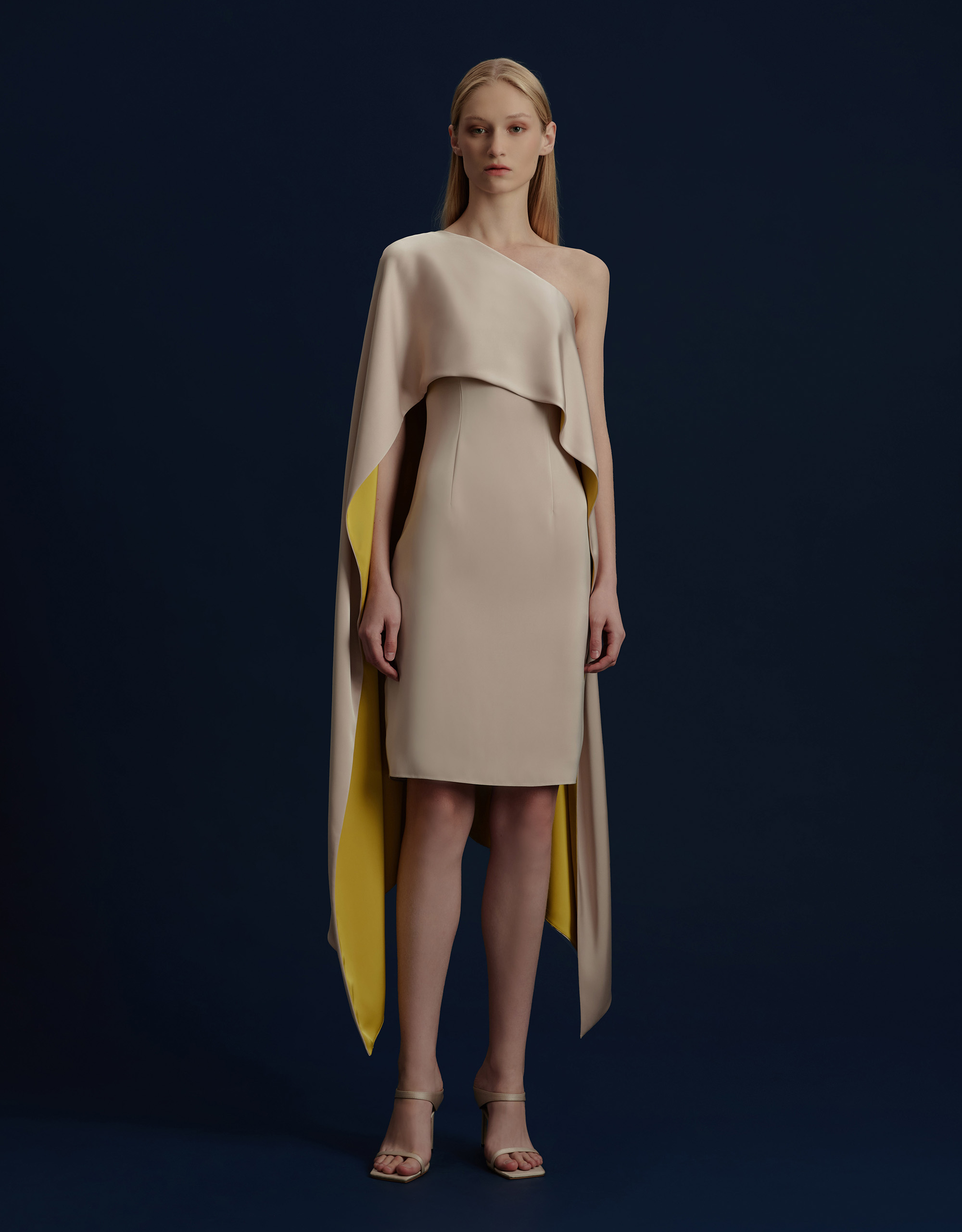 スーツ・フォーマル・ドレス layered cape dress Isha One-Shoulder Cape Dress - ASAVAGROUP