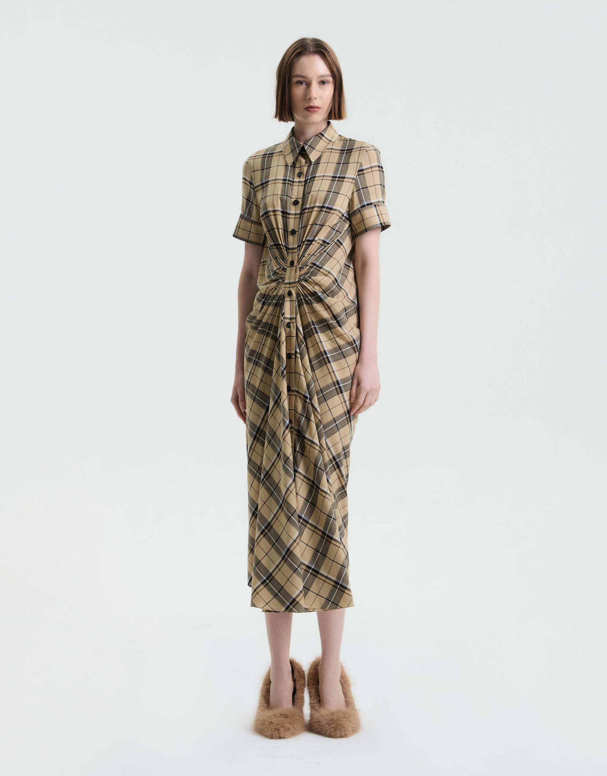 【新作】någonstans tuck drape shirt dress Cotton-Silk Stripe Utility Shirt Dress | Brooks Brothers